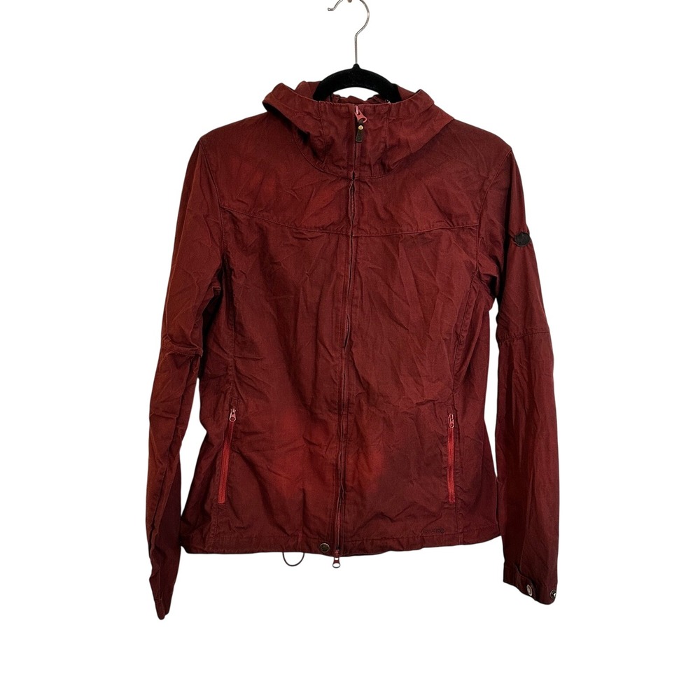 Fjallraven Stina Jacket Size M Red G-1000 Lite Hooded Windbreaker Full Zip